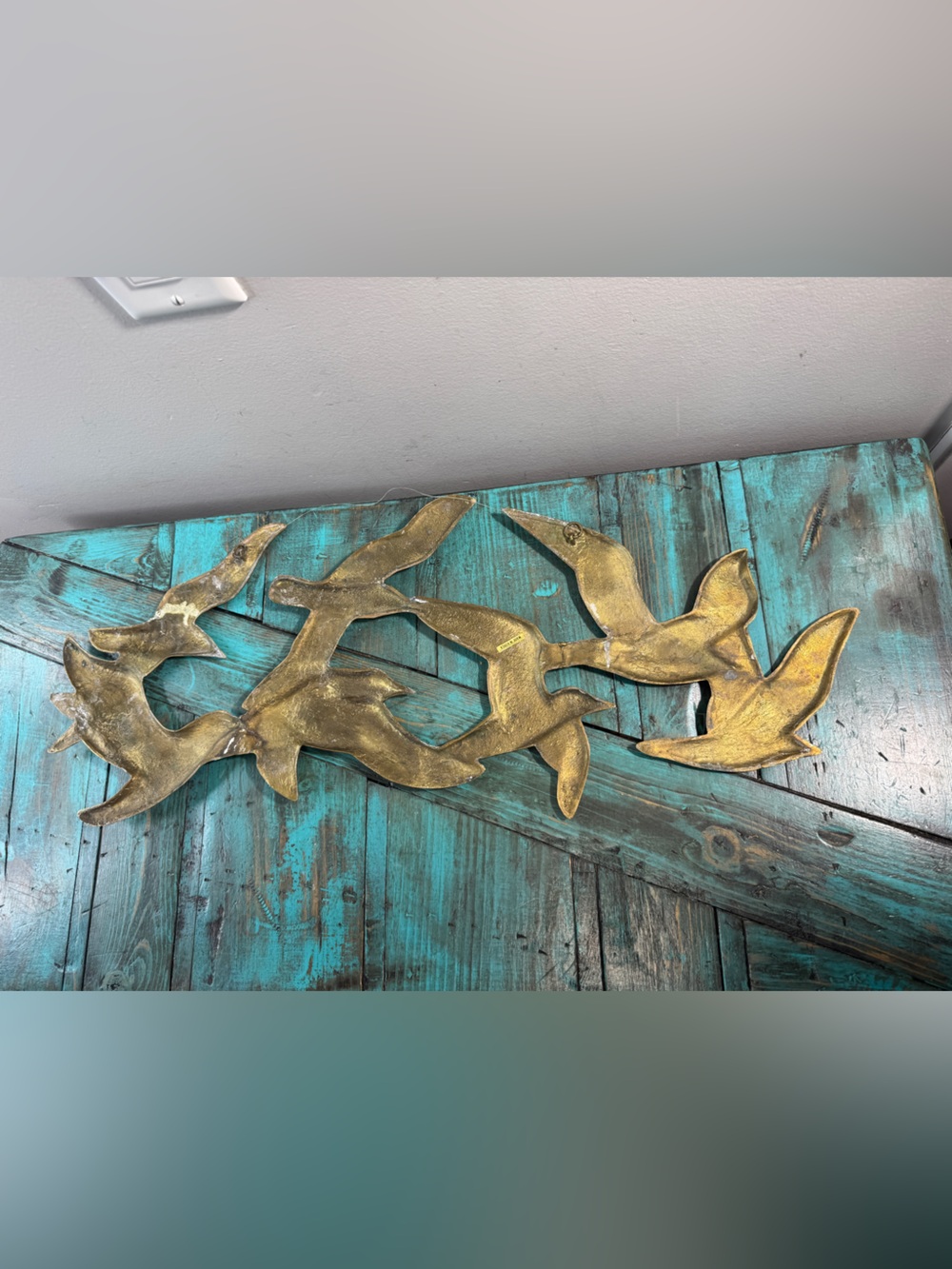 Vintage Mid Century Modern Brass Seagulls in Flight Wall Hanging 24" x 9" - Picture 13 of 16